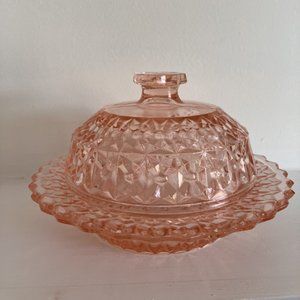 Vintage Pink Depression Glass Butter Dish, Jeannette Glass -Holiday Pink Pattern